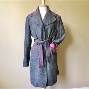 Guess Belted Houndstooth Wool Coat + Pink Accents